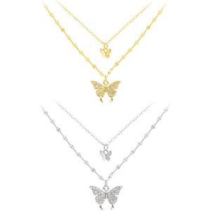 Kal-2 Pièces Colliers Pour Femmes, Bijoux Pour Femmes, Colliers Papillon, Bijoux Pour Filles, Colliers Personnalisés Pour Femmes, Chaînes En Argent Pour Femmes, Colliers Pour Filles - Neuf