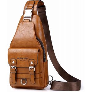 RFCBC-Sacoche Homme Bandouliere Sac de Poitrine Sac business Sac de Loisir Sac a Dos PU Cuir Pochette Epaule Sac à Dos de Voyage pour Homme Femme - Neuf