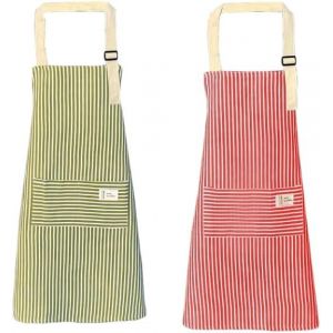 TIANYI-2 Pièces Tablier Cuisine,72cmx68cm Reglable Tablier de Menage, Tablier en Coton et Lin Etanche avec 2 Poche, pour Cuisine Familial, Restaurant, Jardin, Barbecue, École, Café - Neuf