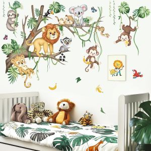 Eryi-Stickers Muraux Enfant Grand Animaux De La Jungle Arbre Branche Autocollant Mural Safari Lion Léopard Singe Vigne Décoration Murale Bébé Pépinière Chambre Enfants - Neuf