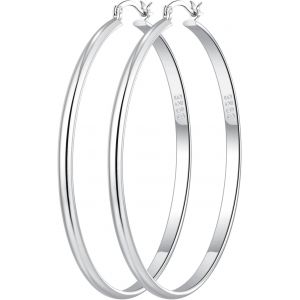 Kal-Mm De Large Boucles D'oreilles Femme Or,Creoles Argent Femme, Creole Plaqué Or, Hypoallergéniques, Boucles D'oreilles Créoles En Argent, 30/40/50/60 Mm. - Neuf