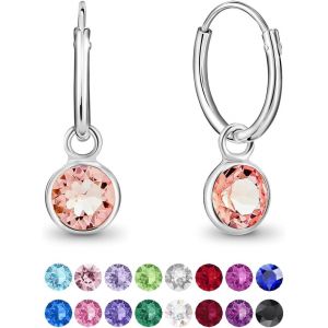 Kal-&reg; Boucles D'oreilles Petites Cr&eacute;oles En Argent Fin 925 Avec Cristaux De Swarovski&reg; Elements Ronds - &Eacute;paisseur 1.2 Mm - Diam&egrave;tre 12 Mm - Neuf