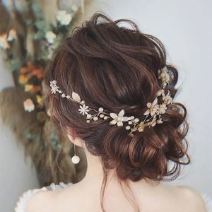 Kalvd-Bijou De Cheveux De Mariée,Bandeau De Mariée,Accessoire De Cheveux De Mariage,Accessoire De Cheveux Pour La Mariée,Fleurs En Cristal,Bijoux De Mariée Dorés,Barrette À Cheveux De Mariage - Neuf