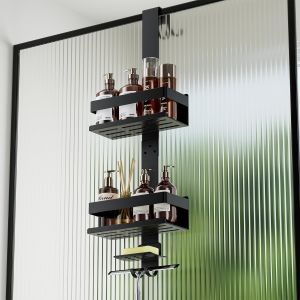 Etagere Douche &agrave; Suspendre, Etagere Salle de Bain Rangement et Organisation de la Salle de Bain, sans Percage Rangement Douche, Accessoire Acier Inoxydable Noir - Neuf