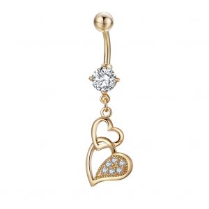 Piercing Chirurgical Pour Nombril Avec Pendentif En Forme De Cour Et Strass Brillants (Dore Et Blanc) - Neuf