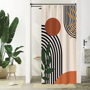 120x180cm Rideau Douche Abstrait, Rideau de Douche Terracotta Géométrique Noir Lignes Moderne Minimaliste Rideau Baignoire Anti Moisissure Imperméable Tissu Polyester Lavable Rideau de Bain - Neuf