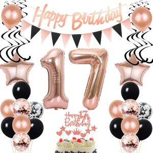 Ballons 17 Ans Anniversaire Fille Décoration Noir Or Rose Topper Gâteau 17 Ans Anniversaire Décoration Gâteau 17 Ans Anniversaire Fille 17 Ans Ballon Guirlande 17 Anniversaire Fille Décoration - Neuf