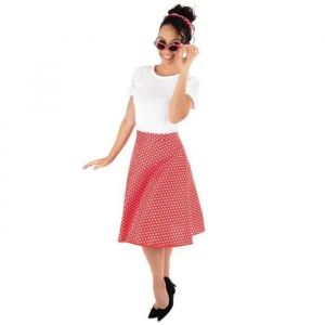 1 Set Années 50 Rouge Et Blanc Avec Jupe, Lunettes, Bandeau Pour Cheveux Ref/22693 (Déguisement Femme) - Neuf
