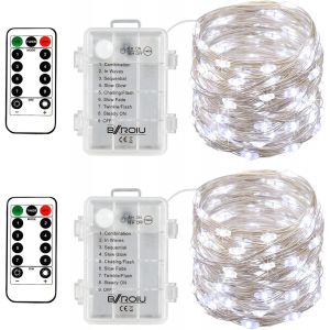 50leds Guirlande Lumineuse A Pile,5 Mètre Micro Argent Câble 3aa Opération Batterie Étanche Avec Télécommande 8 Programme (Blanc Froid, Pack De 2 (3×Aa, Non Incluses)) - Neuf