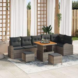 Ensemble De Canap&eacute; De Jardin Vidaxl 9 Pi&egrave;ces Avec Coussins Gris Poly Rattan Acacia, Canap&eacute; De Jardin 2 Places Avec Rangement Et Coussins Gris Poly Rattan, Ensemble De Salle &Agrave; Manger De Jardin 3 Pi&egrave;ces Avec Coussins Gris Poly Rattan Acacia - Neuf