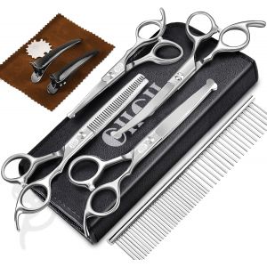 Ciseaux Toilettage Chien Professionnel, 10-In-1 Ciseaux Chien Toilettage Avec Embouts De S&eacute;curit&eacute; Ronds (Ciseau Coupe Poils/Chat Avec Ciseau Courbes) Pour Domicile Salon Bricolage - Neuf