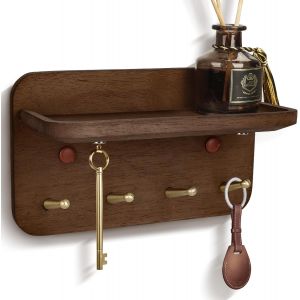 Ulteronixshop-Porte Clef Mural en Bois avec Support Clef Mural Magn&eacute;tique - Cintre &agrave; Cl&eacute;s &Eacute;l&eacute;gant avec Aimants Cach&eacute;s, 3 M&eacute;thodes d'Installation Incluses (Brun) - Neuf