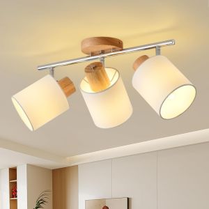 Ulteronixshop-Plafonnier Bois 3 Spots,Spot De Plafond Orientable Led,Moderne &Eacute;clairage Luminaire Base E14 230v Murale Applique,Int&eacute;rieur Lustre Lampe Pour Cuisine Salon,Chambre, Salle &Agrave; Manger(Sans A - Neuf