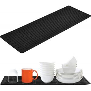 Tapis D'&eacute;gouttage En Silicone Pour Le Rangement Des Couverts, 40,5 X 14,5 Cm, Noir - Neuf