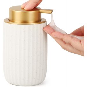 KAL-Distributeur Savon Liquide, 320Ml Distributeur Shampoing Et Gel Douche, Bouteille Shampoing En Céramique, Pompe Savon Liquide Rechargeable, Distributeur Savon Blanc - Neuf