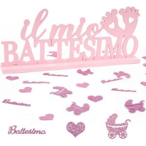 Décoration Confettis Il Mio Battesimo Italien Baptême Garçons Filles (Rose) - Neuf