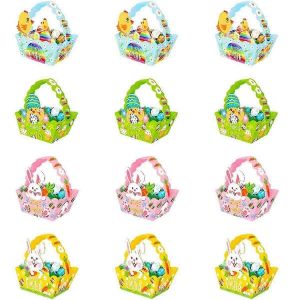 Paniers de P&acirc;ques avec anse, panier d'activit&eacute;s de chasse aux ?ufs de P&acirc;ques en papier pour enfants - Neuf