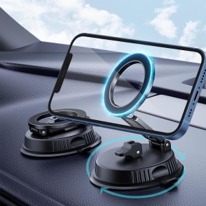 Powerland Support Telephone Voiture Ventouse Aimanté, Support Magnetique Telephone Voiture, 360 ° Rotatif Pliable Support De Téléphone Portable Pour Voiture/Gymnase/Miroir/Toute Surface Lisse - Neuf
