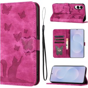 KAL-Coque Pour Samsung Galaxy S25 Edge (6,7 Pouces) 5G Housse De Protection Premium Pu Cuir Portefeuille Protection Porte Carte Fonction Support Flip Case Pour Samsung Galaxy S25 Edge-Rose - Neuf