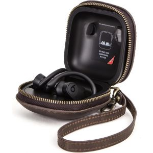 &Eacute;tui de protection en cuir v&eacute;ritable pour &eacute;couteurs Beats Powerbeats Pro, compatible avec Beats Powerbeats Pro, avec dragonne et porte-cl&eacute;s (caf&eacute;) - Neuf