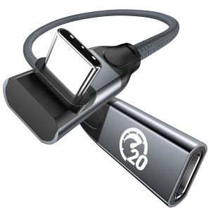 CHENG-240W C&acirc;ble d'Extension USB C 0.3M, C&acirc;ble USB C m&acirc;le vers USB C femelle &agrave; 90 degr&eacute;s,Chargement USB 3.2 20Gbps 4K Video PD 3.1,Extension de type C,pour PSVR2/USBC Hub/MacBook/iPhone15/Mag-Safe - Neuf