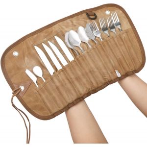 Ulteronixshop-Lot De 14 Fourchettes Et Cuill&egrave;res - Sac &Agrave; Couverts D'ext&eacute;rieur - Couverts De Camping - Couverts De Voyage Avec Sac De Rangement - Portable - R&eacute;utilisable - Pour Pique-Nique Et Ext&eacute;rieu - Neuf