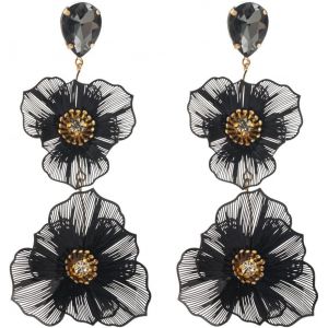 Kal-Boucles D'oreilles Femme Boucle D'oreille Fleur Hypoallergénique Squelette Boucles D'oreilles Doubles Avec Diamants Accessoires Pour Bijoux De Tous Les Jours - Neuf