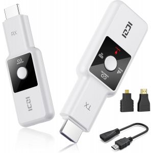 Hdmi Sans Fil Pour Le Streaming,Kit &Eacute;metteur Et R&eacute;cepteur,1080P-60Hz Decoding,Avec &Eacute;cran Led,Port&eacute;e De 50M, 2,4G/5G,Pour Ordinateur Portable, Pc Vers Tv Hd, Projecteur,Plug & Play,Blanc - Neuf