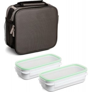 Sac Isotherme Repas, Capacit&eacute; 4,2 L, Avec 2 Bo&icirc;tes Hermetiques En Verre 0,64 L, Denim Grey. Mesure 22 X 14,5 X 22,5 Cm - Neuf