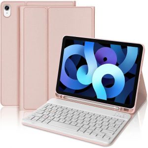 Coque Clavier pour iPad Air 11'' (M3/M2) / iPad Air 4/5 10,9'' - Cuir PU Rose avec Clavier Bluetooth - E.F.Connection - Neuf