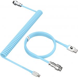 C&acirc;ble de Clavier Spiral&eacute;, Pro Customized USB C C&acirc;ble pour Clavier M&eacute;canique, Clavier de Jeu C&acirc;ble, Type-C vers USB-A, TPU Coiled Cable USB C avec Connecteur D'aviation en M&eacute;tal-Bleu - Neuf