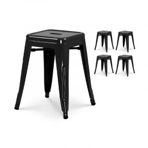 Lot de 4 tabourets en m&eacute;tal noir brillant style industriel - Hauteur 46 cm - Neuf