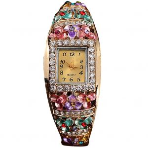 Montre-Bracelet A Quartz En Alliage Avec Strass Et Fleurs Pour Femme (5#) - Neuf
