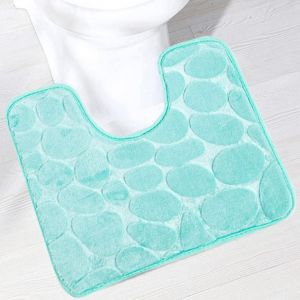 KAL-Tapis De Toilette Antidérapant Absorbant Tapis Contour De Wc Polyester Forme De U Bleu Vert 50 X 60 Cm - Neuf