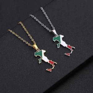 Émail En Acier Inoxydable Italie Carte Drapeau Pendentif Colliers Couleur Argent/Or Cartes Italiennes Fête Ethnique Anniversaire Bijoux - Neuf