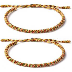 Kal-2 Bracelets Porte-Bonheur Tibétains+Cadeau Bouddhiste!-Fait Main.Ajustable À Votre Poignet. Pour Hommes Et Femmes. Bracelets D'amitié En Tissu Tressé-Style Tibet-Bracelet Réglable - Neuf