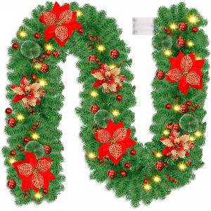 Guirlande Noel Sapin, 270Cm Guirlande Sapin Artificiel Avec 30 Led Lumi&egrave;res, Decoration Noel Guirlande De Noel Deco Noel Exterieur Interieur Chemin&eacute;e Portes Fen&ecirc;tres Escaliers - Neuf