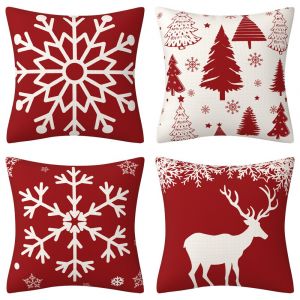 45x45cm 4pcs-Nouvelle De No&euml;l Housse De Coussin Elk Flocon De Neige, Arbre De No&euml;l D&eacute;coration Housse De Coussin Accessoires Pour La Maison - Neuf
