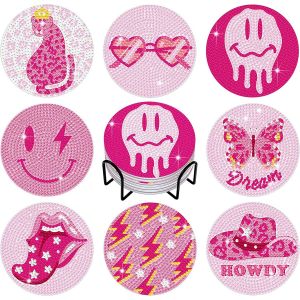 Kit De 8 Sous-Verres &Agrave; Peindre Avec Des Diamants 5d, Style 3, Pour D&eacute;corations De F&ecirc;te - Neuf