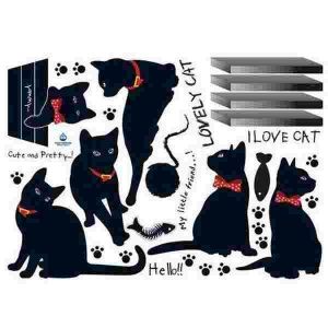 Autocollant mural famille de chats noirs - 5 pi&egrave;ces amovibles pour la d&eacute;coration int&eacute;rieure - Neuf