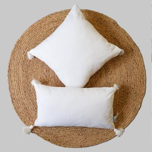 Tianyi-Pack 2 Housse De Coussin 100% Coton Avec Pompons, Fermeture Éclair Cachée, Tissu Doux Et Respirant, Style Bohème Chic Pour Salon, Chambre Ou Terrasse, Blanc, 30x50cm - Neuf