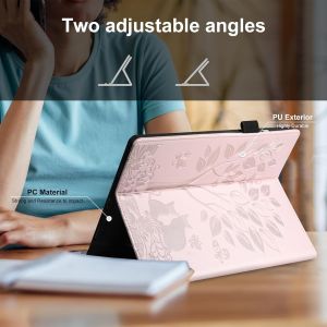 Housse Protection Pour Samsung Galaxy Tab A7 Sm-T500/T505 10.4 Pouces Fonction Du Support Coque Tablette Samsung Tab A7 Avec Fente Pour Carte Motif Chat Papillon &Eacute;tui Rose - Neuf