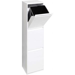 Basic Cr301-B Poubelle De Recyclage Cuisine 3 Bacs | 3 X 17 L (51 L) | Poubelle De Tri S&eacute;lectif 3 Rangements | Meuble Poubelle En Acier Avec 3 Seaux | Sac Poubelle | Blanc - Neuf
