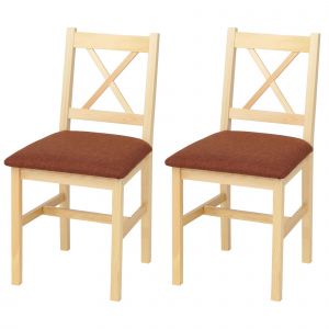 Lot de 2 chaises de salle &agrave; manger HWC-F77, chaise avec dossier, chaise de cuisine, bois massif, tissu, style cottagenaturel, rembourrage terracotta - Neuf