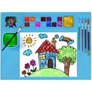 meimie-Tapis Peinture Silicone Bleu-Set Peinture Silicone Avec PotMagnétique Pliable,Palette,Porte-Pinceaux,Règles-Plateau Peinture Enfant Silicone Antidérapant Pour Arts-50 X 40 Cm - Neuf