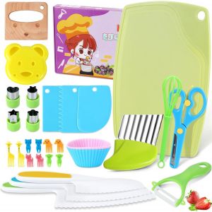 Kit Couteau S&eacute;curit&eacute; de Cuisine pour Enfants, Couteau Montessori Enfants pour Couper Fruits, L&eacute;gumes en Toute, Couteau Enfant qui ne Coupe pas pour Ustensile Cuisine Enfant de 2 Ans (28 Pi&egrave;ces) - Neuf