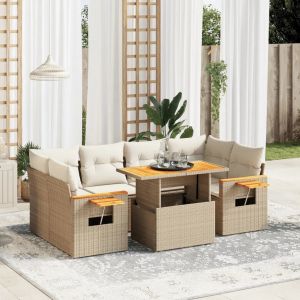 Prolenta Premium - Salon De Jardin Avec Coussins 7 Pcs Beige R&eacute;sine Tress&eacute;e - Neuf