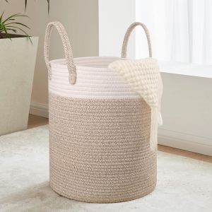 JEXNOVASHOP-Panier a Linge Sale Tiss&eacute; en Coton, 49L Corbeille a Linge avec Poign&eacute;e, Boho Bac a Linge, Panier Rangement Jouet B&eacute;b&eacute;, Laundry Basket pour Buanderie Salle de Bain Chambre Salon, 35x40cm - Neuf
