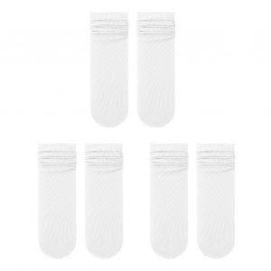 3 Paires De Chaussettes En Soie Glacée Pour Femmes, Chaussettes D'été Ultra Fines, Décontractées, Mi-Mollet, Empilées, Élastiques Au-Dessus De La Cheville-Blanc - Neuf