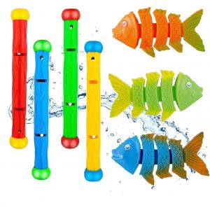 KAL-Jouets De Plongée,Jeux Piscine Enfant,Jouet De Natation Pour Piscine¿,4Pcs Bâtons De Plongée Et 3Pcs Jouets Pour Poissons De Plongée Jouet Sous Eau Été Cadeau Pour Enfant Garçon Fille - Neuf